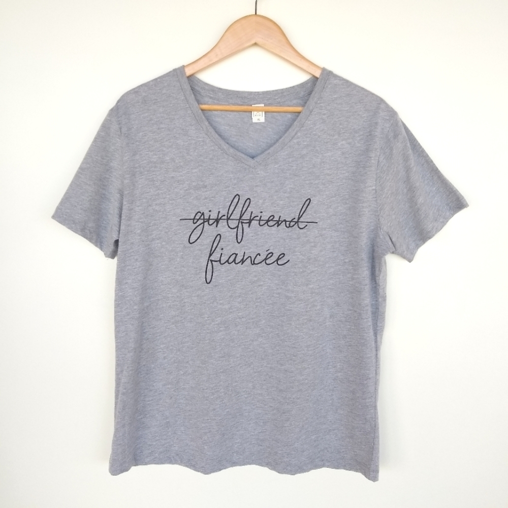 Girlfriend to Fiance Gray V-Neck Short Sleeve Tee